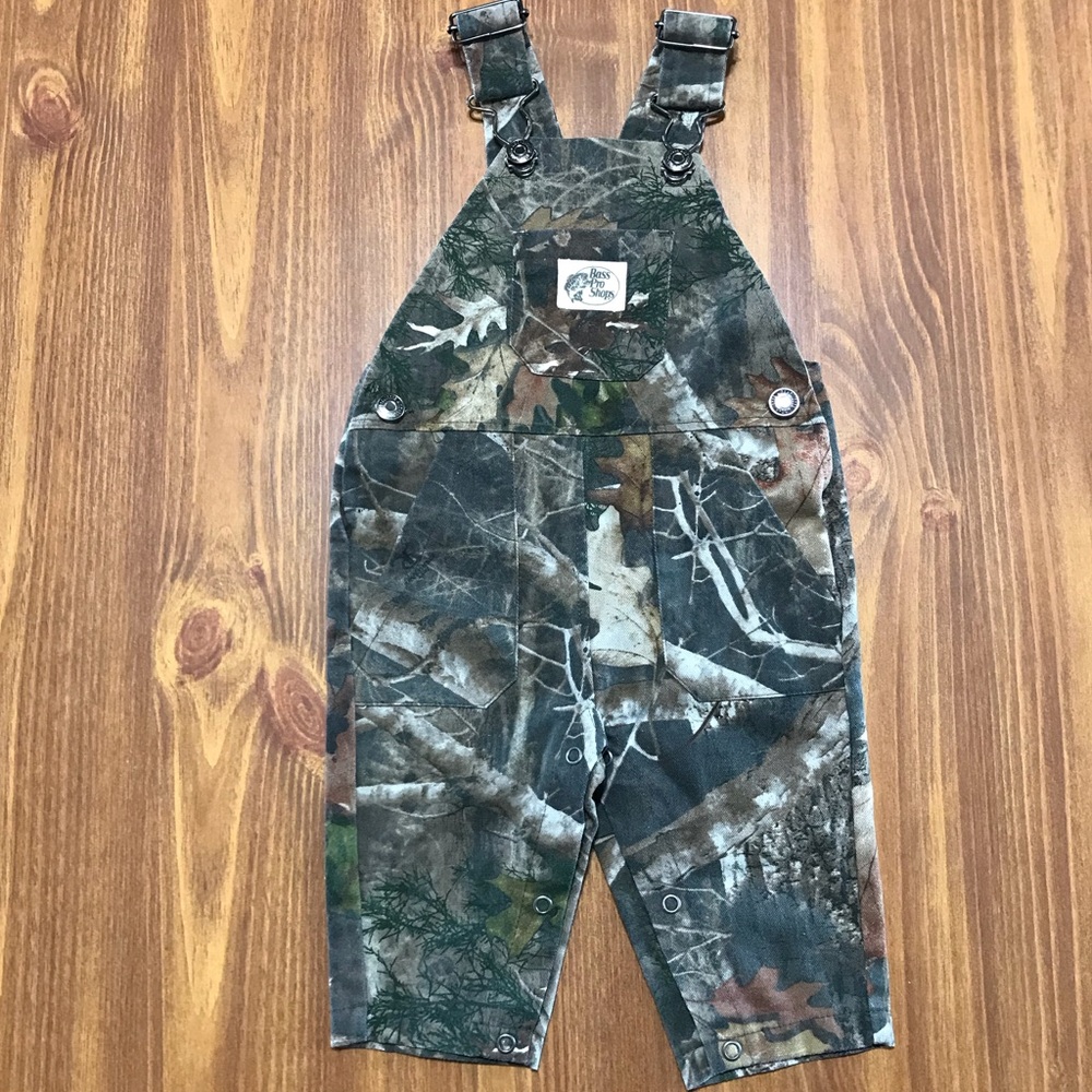 Bass Pro Shops 3M Baby Overalls Camouflage Green Brown Fishing Hunting Pockets